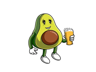 Avocado beer cartoon character logo mascot avocado beer branding cartoon character cute cute design design doodleart first shot illustration logo ui ux vector