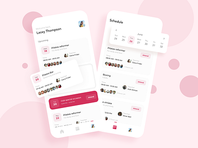 Fitness Schedule App app applicaion brand branding clean design fitness illustration illustrator logo pink screens ui ux ux ui vector