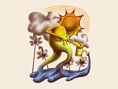 Oh, The Joys of Spring! airbrush cartoon design drawing editorial art flower illustration nature print spring sun surreal vintage