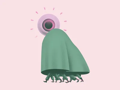 CREEPING EYE airbrush cartoon cloak design drawing editorial editorial art eye eyeball green illustration legs pink print surreal texture vintage