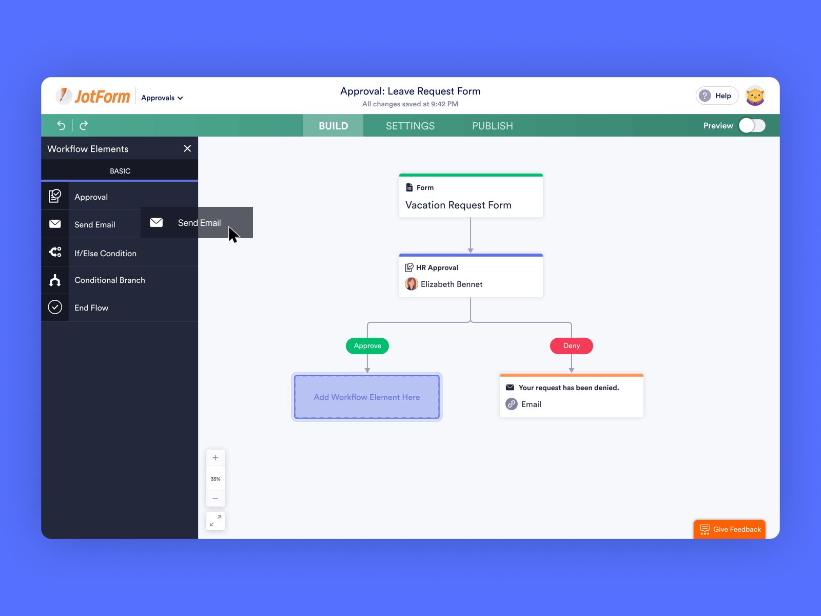 Drag & Drop Workflow Builder approval builder approvals crm design drag and drop drag and drop builder flow form jotform online form product design ui ui design uiux user behavior user experience user interface ux workflow workflow builder