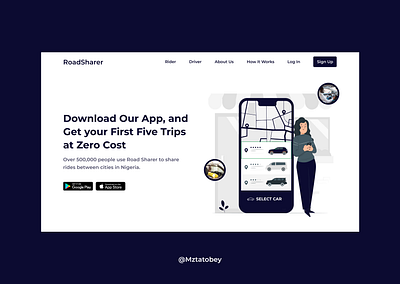 RoadSharer Landing Page app design landing page ui ux