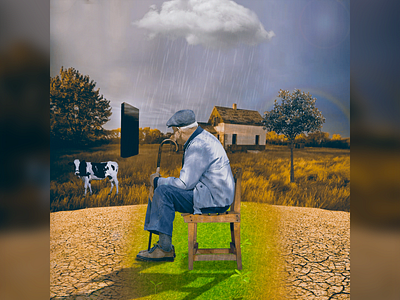 Monolith At Farmhouse art art direction design digital art farm graphic design illustration manipulation monolith montage old man