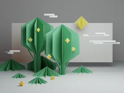 Green & Lemons 3d design graphic design lemon origami render tree