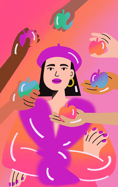 Neon Fruits apple character design characterdesign design editorial art editorial illustration fruits green illustration neon women in illustration