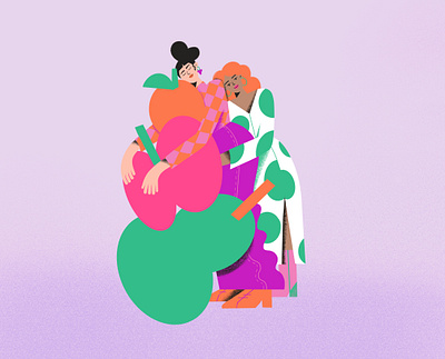 Hugs apples caring characterdesign charcaters community design fruits green healthy hugs illustration women women in illustration