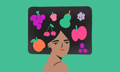 Wearing my fruits accesories afro character characterdesign design editorial art editorial illustration fashion fruits green hair hairstyle illustration women in illustration