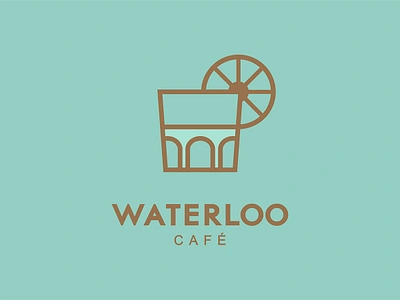 Waterloo cafe alcohol branding bridge cafe cocktail design drink ferris wheel graphicdesign illustration lemon logo logodesign logomark logotype london eye rocks glass waterloo whiskey