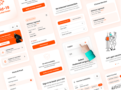COVID-19 Vaccine Booking App (Components) app redesign app ui book booking case study concept corona cowin flow illustration reminder slot slots vaccination vaccine