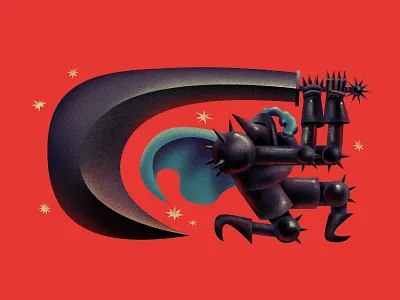 SWINGIN' KNIGHT airbrush black cartoon character children design drawing editorial editorial art fantasy graphic illustration knight medieval print sword youth