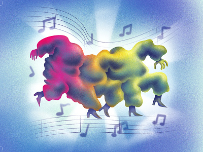 MELDED DANCERS cartoon clouds color colours dance design drawing editorial art heaven illustration magic music print rainbow sky surreal