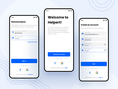 Helpert - Authentication android app auth blue clean design form login modern onboard professional register ui ux welcome welcome screen