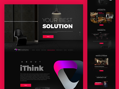 iThink Homepage creative dark color palette dark theme graphic design hotel consultancy hotel services minimalist modern out of box web design website design