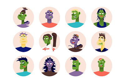 Zombie People Avatars app avatar avatars cartoon design emoji emotion flat graphic halloween icon illustration mobile monster network profile set social vector web