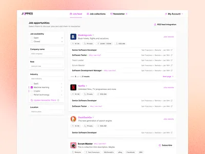 Job feed card career careers feed filter filter panel filters finder hire hiring job search jobs jobs feed jobs filter jobs newsletter jobs page lever news feed newsletter search