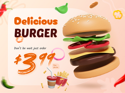 Burger - Food Marketing Banner advertisement banner brading burger delicious design food foodie graphic design marketing order price ui ui design