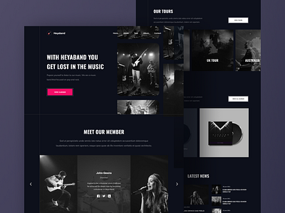 Heyaband Landing Page band dark dark mode dark theme design group band hero homepage landing page landingpage ui uidesign uiux ux web web design web pages website