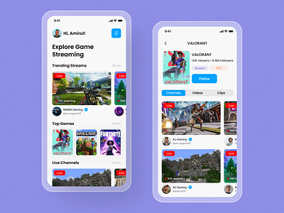 Game Streaming App Ui Design design home screen illustration ios minimal app mobile ui modern app ui ux