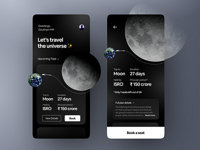 👩‍🚀 Inter-planetary trip travel app concept elon musk future ui futuristic indian space interplanetary trip isro space app space exploration space travel space trip app to the moon trip to moon