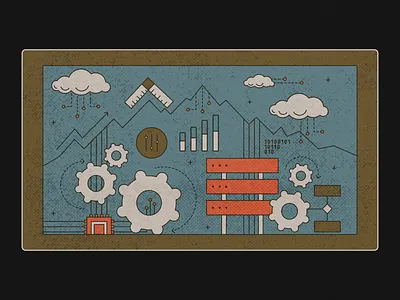 Digital Mountain climb cloud code dem developers digital digital transformation figma gears illustration journey low code lowcode mendix mountain mountain climb muted team texture vector