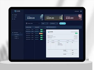 Invoice Report - Klovercloud billing ui cloud service cloud service dashboard cloud service platform dashboard dashboard report due expired bill finance invoice report invoice ui paid bill ui webdesign