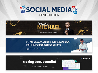 LinkedIn, YouTube & Facebook Cover Design Vol.1 agency cover banner banner ad branding cover cover design entrepreneur cover design facebook cover linkedin cover design mentor cover design social media cover design youtube banner youtube cover