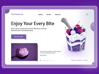 Icecream.co - Landing Page branding clean creative dailyui food food and drink homepage icecream icecreamlandingpage interface minimal modern design popularshot restaurant scoop tasty trends ui webdesign website