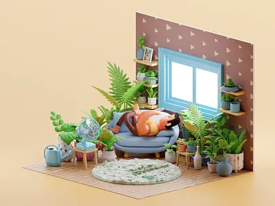 Tiny Plant Room 3d animation blender concept game illustration isometric nft render ui