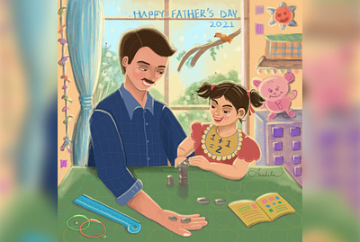 Father's Day illustration artist character design childhood childhood illustration cute cute character daughter family family illustration father father and daughter fathers day illustration love memories memory portrait