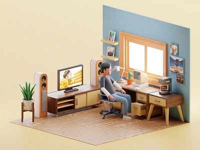 workspace 3d app blender c4d concept game graphic design illustration isometric lowpoly pc render ui workspace