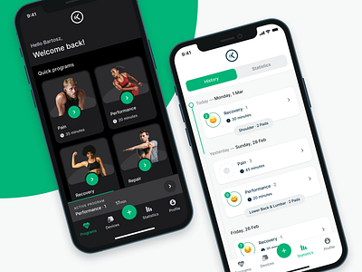 NuroKor Lifetech App | Programs & History app dark darkmode design flat health healthapp light lightmode microcurrent minimal program treatment ui ux