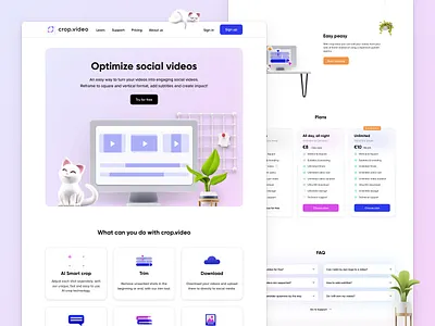 crop.video website brand branding cat crop.vieo design gradient landingpage pricing product design social videos ui video video editting webiste