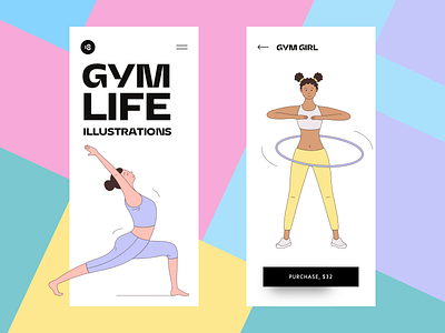 GYM LIFE Illustrations 😍 18design application character clean clean ui colorful colors design gym gym characters gym illustration hero illustration minimalims ui minimalism sport sport illustration typography ui uidesign