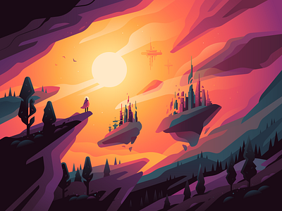 ▽ Levitation ▽ color illustration landscape nature nft scifi vector