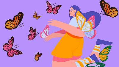 Butterfly lady bright butterfly character flat girl illustration summer vector illustration woman illustration