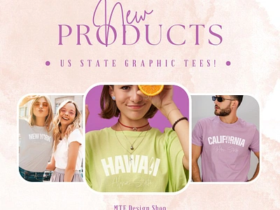 US State Graphic Tees for Sale!! design graphic design graphic tee logo product design t shirt design travel merch typography us states vector