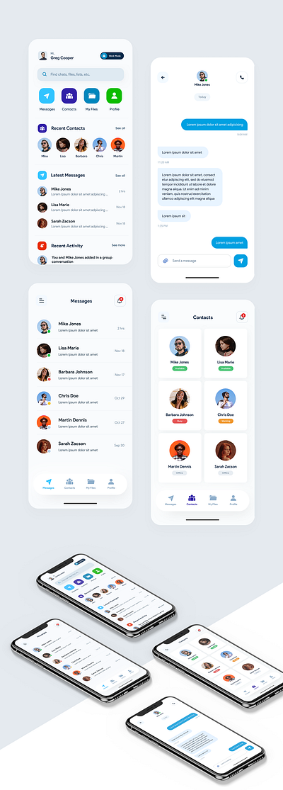 Secure chat app design for business professionals app design flat minimal ui ux