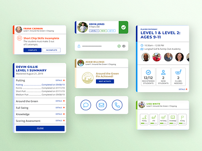 U.S. Kids Golf Drives Digitization (2) achievement app branding buttons components dashboard data design gamification golf graphic design icon mobile password status tags tiles ui ux vector
