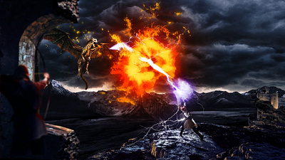 Dragon attack compositing graphic design photoshop
