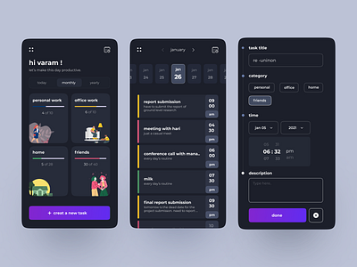 task list - dark concept dark theme inspiration mobile ui new design task list task manager to do list