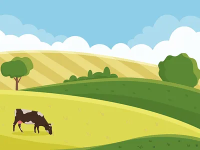 Summer meadow cow design flat flat illustration grazing illustration meadow summer vector