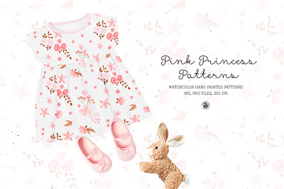 Pink Princess - watercolor patterns set baby fabrics kids nursery patterns seamless watercolor