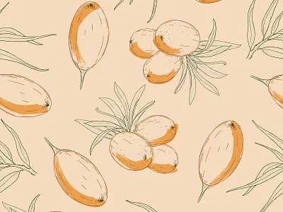 Sea buckthorn berries pattern design food illustration natural orange organic pattern sea buckthorn seamless vector