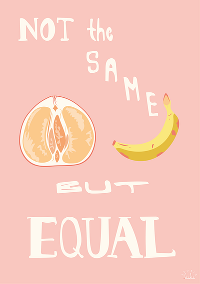 Pomelo and banana on equality design equality female flat graphic design illustration minimal poster typography vector