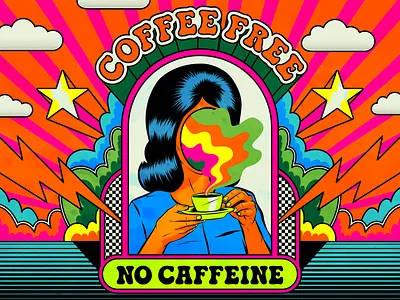 Coffee Free coffee color colorful design fantasy illustration psychedelic retro sixties trippy typography vector vintage