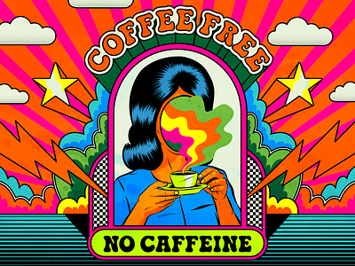 Coffee Free coffee color colorful design fantasy illustration psychedelic retro sixties trippy typography vector vintage