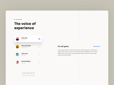 Testimonials section clean clients design layout minimal product design quotes testimonials ui user experience users ux website