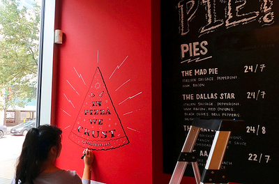 Mad Pie Menu + Mural Design dallas hand lettering illustration lettering motto pizza restaurant script typography