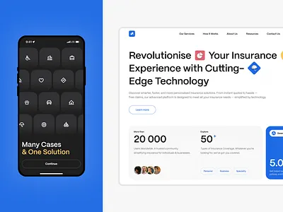 User-Centered Webdesign for Insurance SaaS Platform ✸ InsurTech 3d bento corporate features here screen icons infographic insurance landing page light mode minimalist mockup numbers platform pricing saas ui