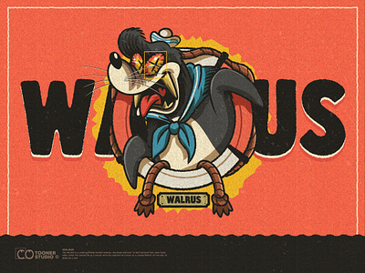 Walrus the Sailor 2d animal cartoon character classic design flat illustration illustrator vector vintage